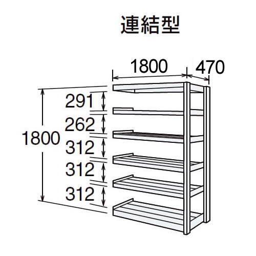 高耐食性メッキ中量棚 段300kg 天地6段 連結型 1800高さ 1800幅 470奥行