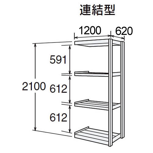 高耐食性メッキ中量棚 段300kg 天地4段 連結型 2100高さ 1200幅 620奥行