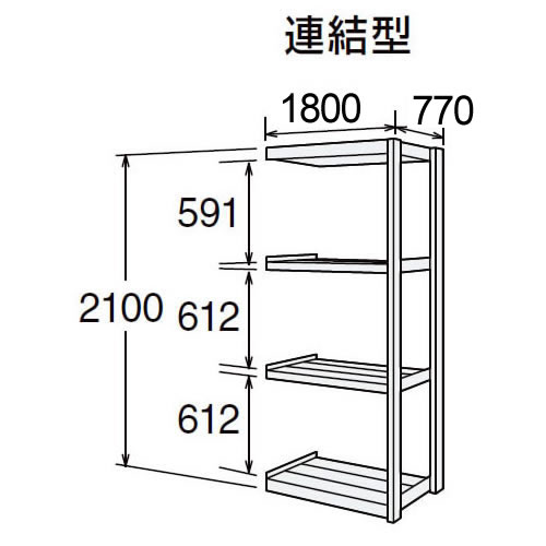 高耐食性メッキ中量棚 段300kg 天地4段 連結型 2100高さ 1800幅 770奥行