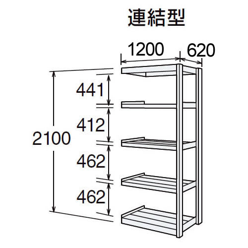 高耐食性メッキ中量棚 段300kg 天地5段 連結型 2100高さ 1200幅 620奥行