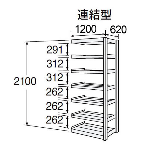 高耐食性メッキ中量棚 段300kg 天地7段 連結型 2100高さ 1200幅 620奥行