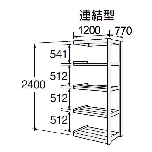 高耐食性メッキ中量棚 段300kg 天地5段 連結型 2400高さ 1200幅 770奥行