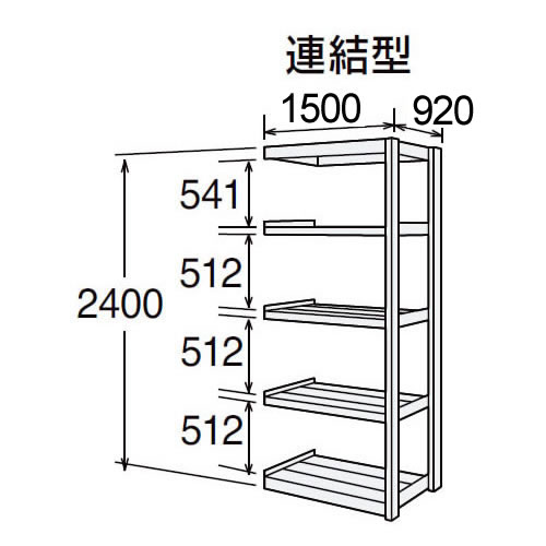 高耐食性メッキ中量棚 段300kg 天地5段 連結型 2400高さ 1500幅 920奥行