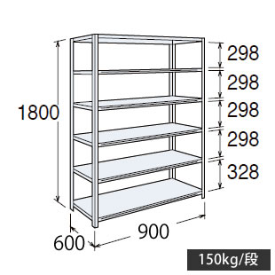 63 軽量棚 A型 オープン棚 高さ1800天地6段 幅900 奥行き600 スノーホワイト
