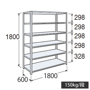 63軽量棚 A型 オープン棚 高さ1800天地6段 幅1800 奥行き600 スノーホワイト