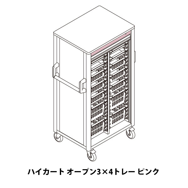 リレイト搬送ハイカート オープン3×4トレー ピンク