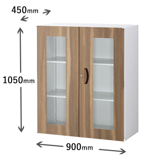 ガラス両開き書庫 モカブラウン木目