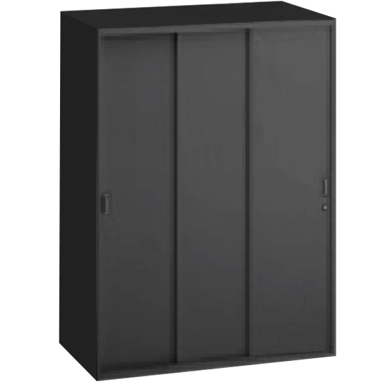 レクトライン 3枚引違い書庫 幅800 奥行450 高さ1200 ブラック