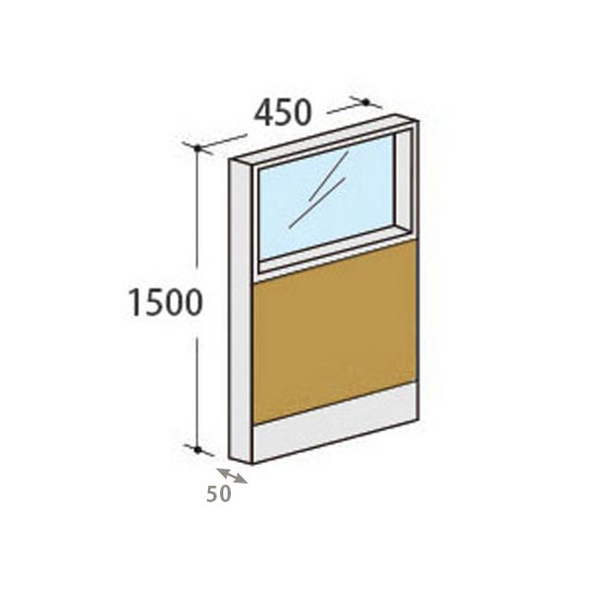 パーテーションLPX 上部ガラスパネル 高さ1500 幅450 マスタード