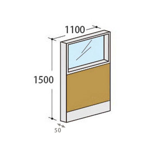 パーテーションLPX 上部ガラスパネル 高さ1500 幅1100 マスタード