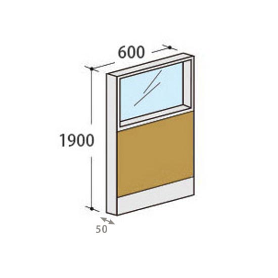 パーテーションLPX 上部ガラスパネル 高さ1900 幅600 マスタード