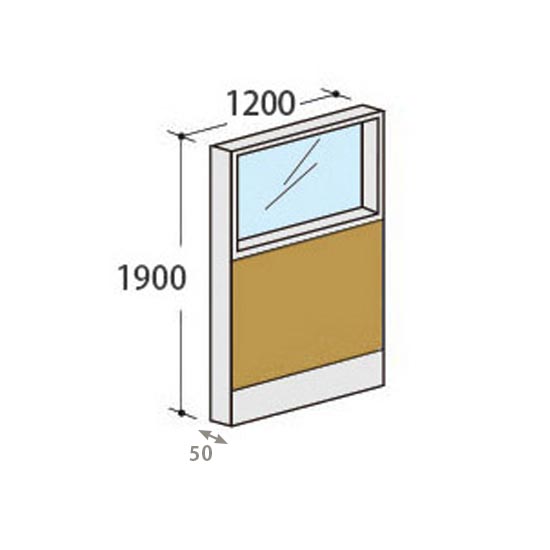 パーテーションLPX 上部ガラスパネル 高さ1900 幅1200 マスタード