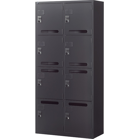 パーソナル収納 2列4段8人用 ダイヤル錠タイプ ブラック