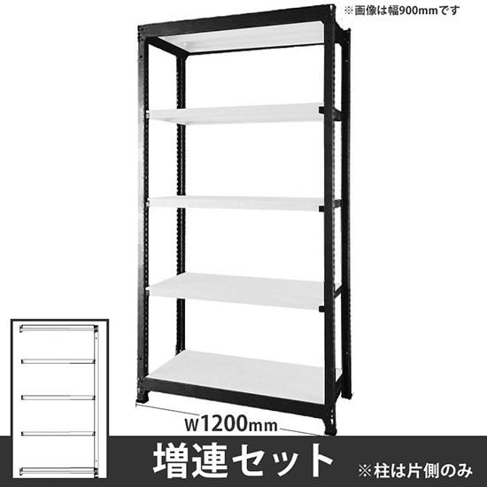 オフィス ラック ディーアール H1800×W1200mm増連セット 本体:ブラック 棚板:ホワイト
