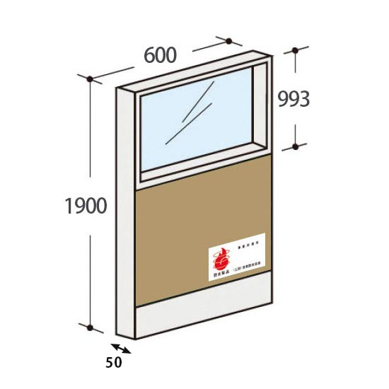 パーテーションLPX 上部ガラスパネル 高さ1900 幅600 防炎布張りタイプ ベージュ