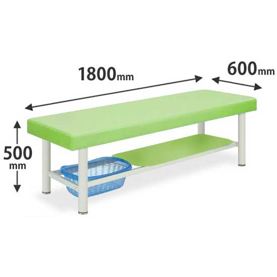 診察台カゴ付タイプ 幅1800奥行600高さ500 ライムグリーン
