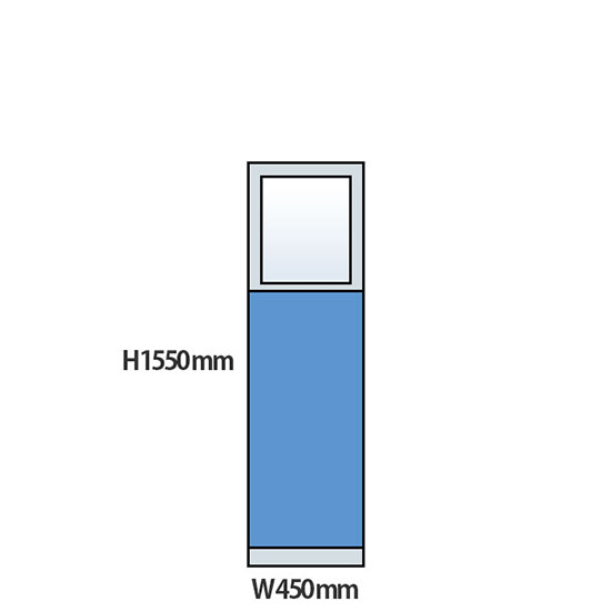 NP型パーティション上部ガラスタイプ 高さ1550 幅450 ライトブルー