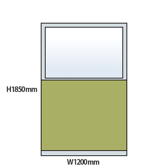 NP型パーティション上部ガラスタイプ 高さ1850 幅1200 ライトグリーン