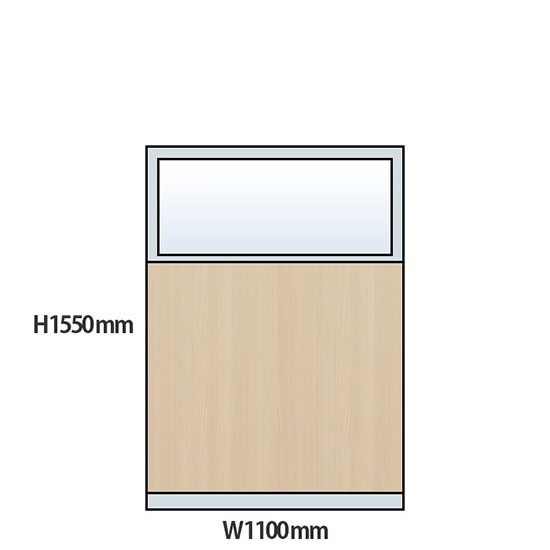 NP型パーティション上部ガラス木目タイプ 高さ1550 幅1100 アッシュ
