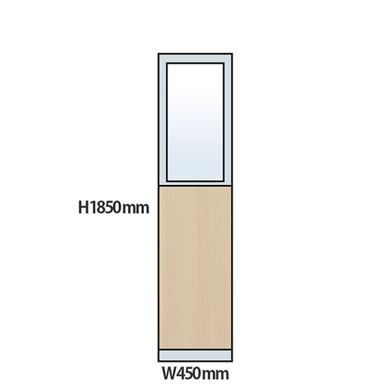 NP型パーティション上部ガラス木目タイプ 高さ1850 幅450 アッシュ