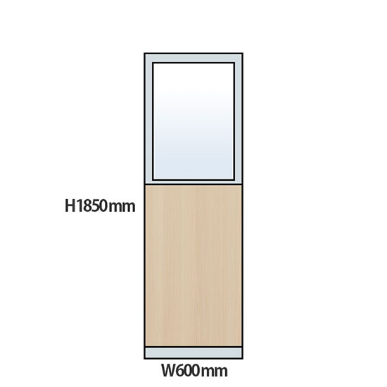 NP型パーティション上部ガラス木目タイプ 高さ1850 幅600 アッシュ