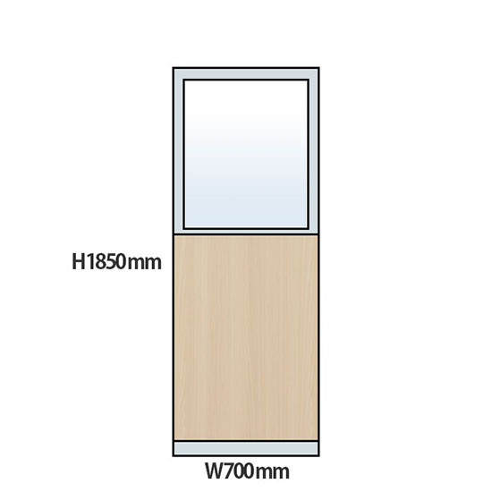 NP型パーティション上部ガラス木目タイプ 高さ1850 幅700 アッシュ