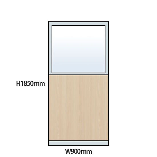 NP型パーティション上部ガラス木目タイプ 高さ1850 幅900 アッシュ