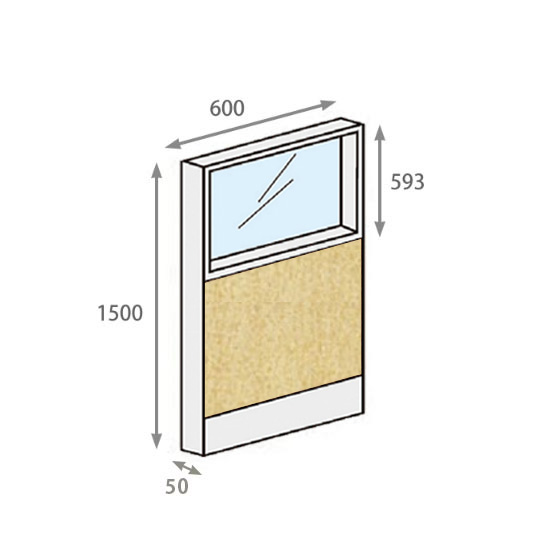 パーテーションLPX 上部ガラスパネル 高さ1500 幅600 ペールアルダー