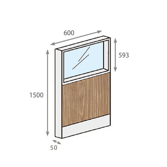 パーテーションLPX 上部ガラスパネル 高さ1500 幅600 モカブラウン