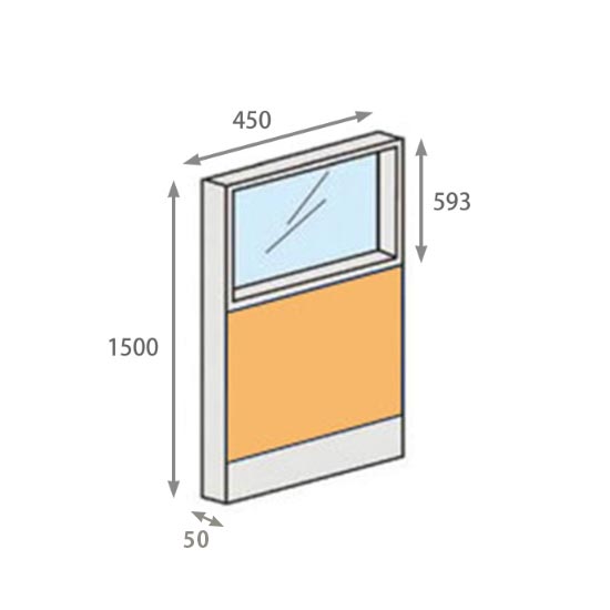 パーテーションLPX 上部ガラスパネル 高さ1500 幅450 イエロー