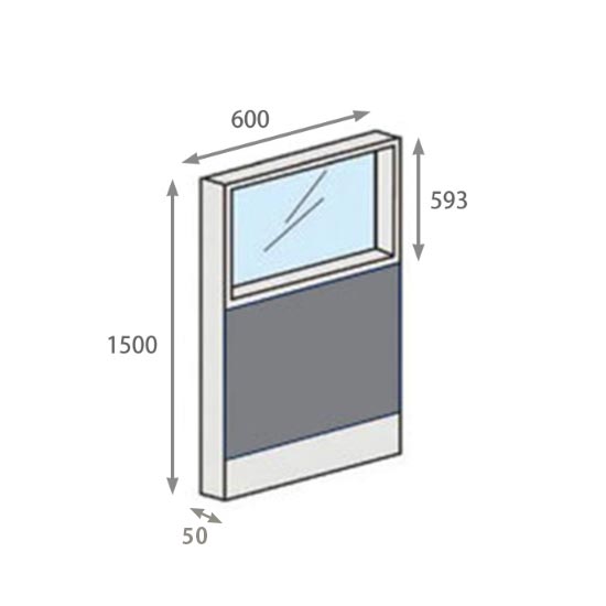 パーテーションLPX 上部ガラスパネル 高さ1500 幅600 グレー