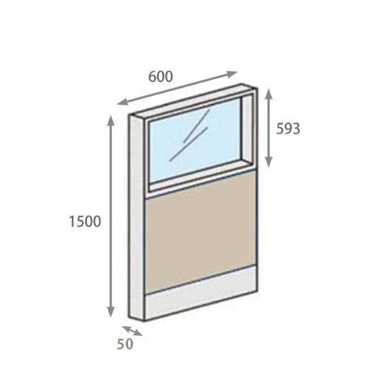 パーテーションLPX 上部ガラスパネル 高さ1500 幅600 ベージュ