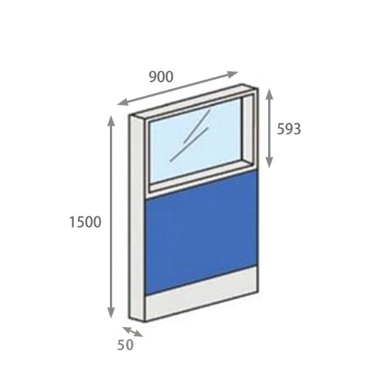 パーテーションLPX 上部ガラスパネル 高さ1500 幅900 ブルー
