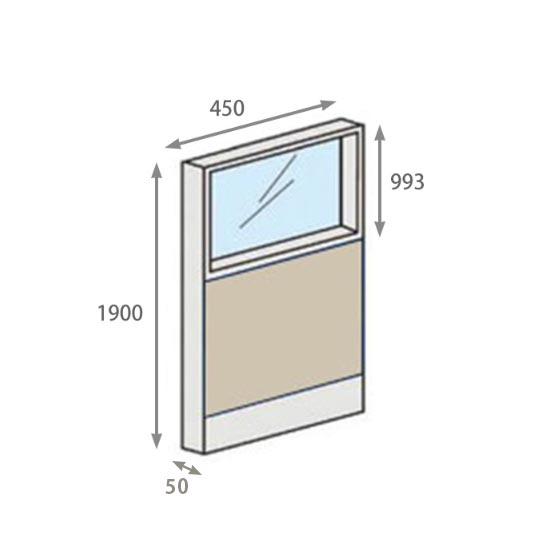 パーテーションLPX 上部ガラスパネル 高さ1900 幅450 ベージュ 