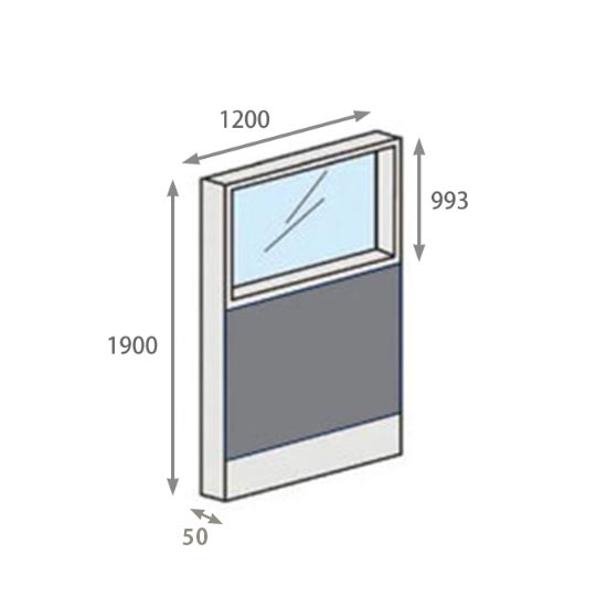 パーテーションLPX 上部ガラスパネル 高さ1900 幅1200 グレー