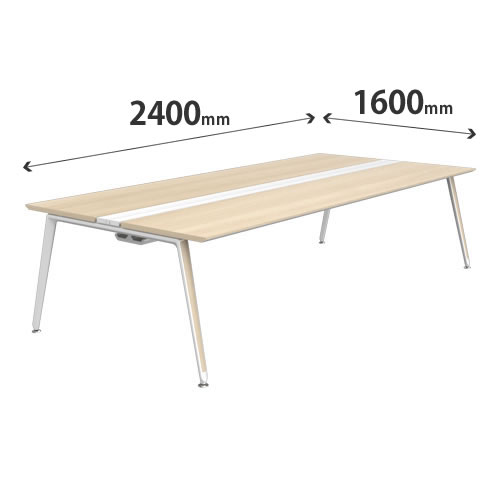 プリシード ユニットデスク 基本型 幅2400×奥行1600mm プライズウッドライト ホワイト脚