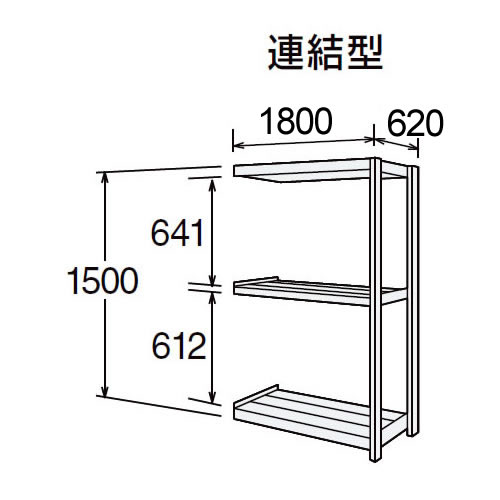 高耐食性メッキ中量棚 段300kg 天地3段 連結型 1500高さ 1800幅 620奥行