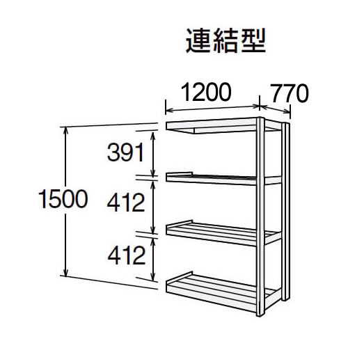 高耐食性メッキ中量棚 段300kg 天地4段 連結型 1500高さ 1200幅 770奥行