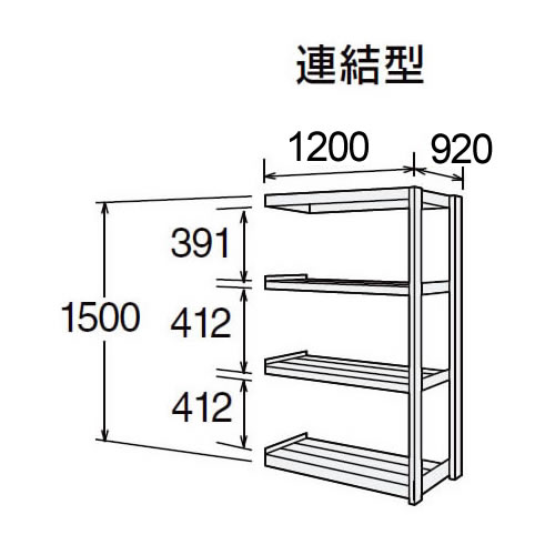 高耐食性メッキ中量棚 段300kg 天地4段 連結型 1500高さ 1200幅 920奥行