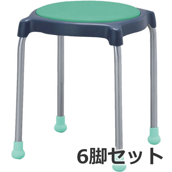 スツール キャスター付 樹脂枠 座グリーン 6脚セット