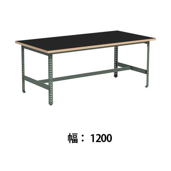 クロスコ 作業台 高さ730 幅1200奥行600 フレームグレイッシュグリーン 天板ブラック