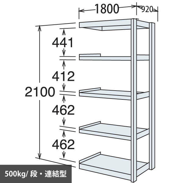 中量棚 段500kg 天地5段 連結型 2100高さ 1800幅 920奥行 スノーホワイト 