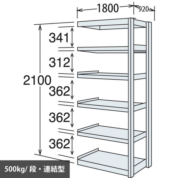 中量棚 段500kg 天地6段 連結型 2100高さ 1800幅 920奥行 スノーホワイト