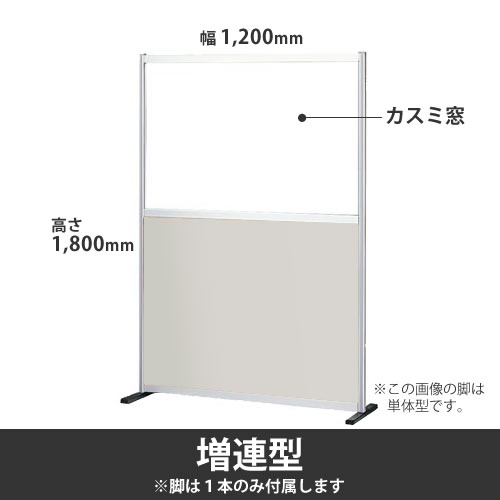 ローパーテーション ポリ合板タイプ 高さ1800mm 幅1200mm カスミ窓付 ニューグレー 標準増連