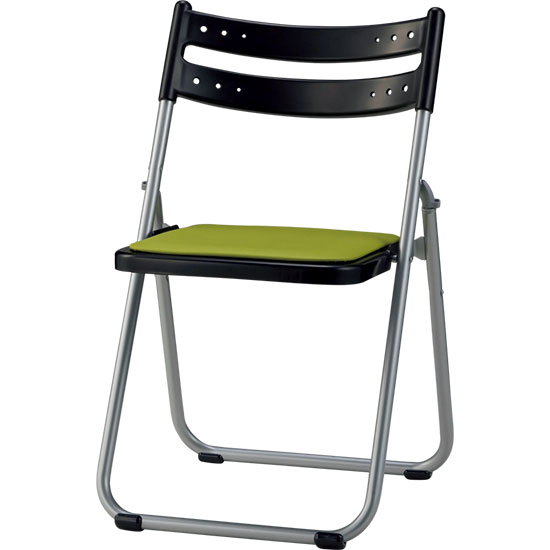 折りたたみアルミパイプ椅子 座：レザー張り ライトグリーン