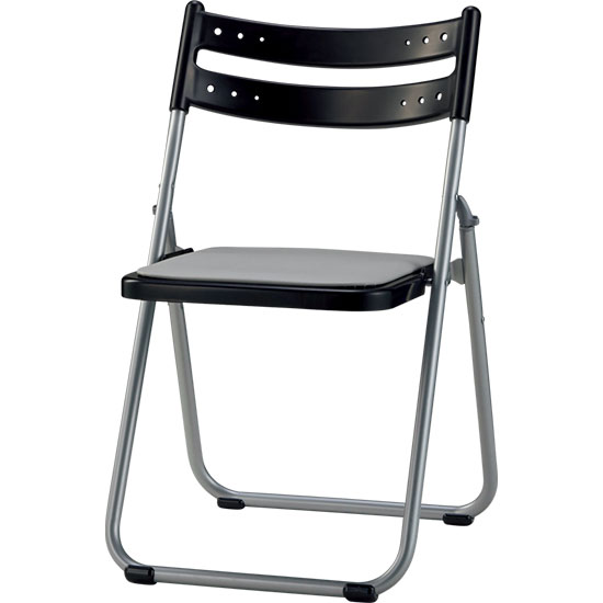 折りたたみアルミパイプ椅子 座：レザー張り ライトグレー