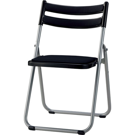 折りたたみアルミパイプ椅子 背・座：布張り ブラック