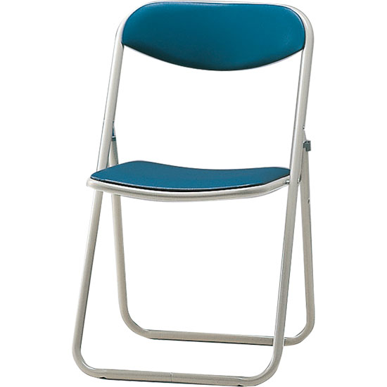 折りたたみスチールパイプ椅子 座面アール形状 ブルー