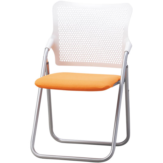 折りたたみスチールパイプ椅子 背：樹脂 座：S-fit 布張り オレンジ