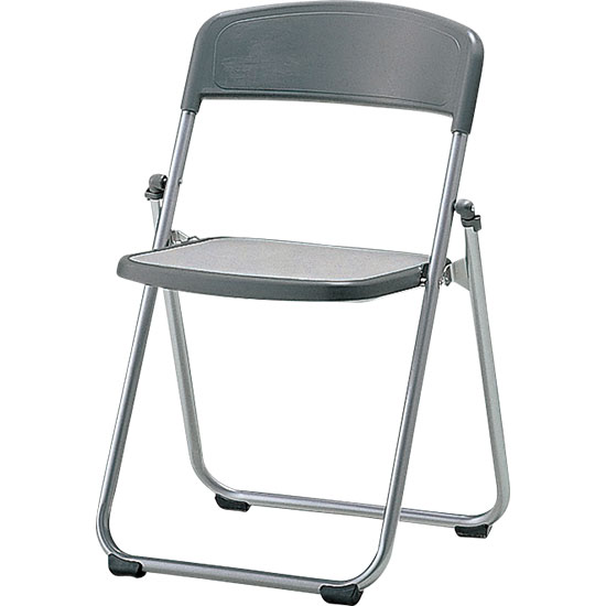 折りたたみアルミパイプ椅子 背：樹脂 座：レザー張り ライトグレー